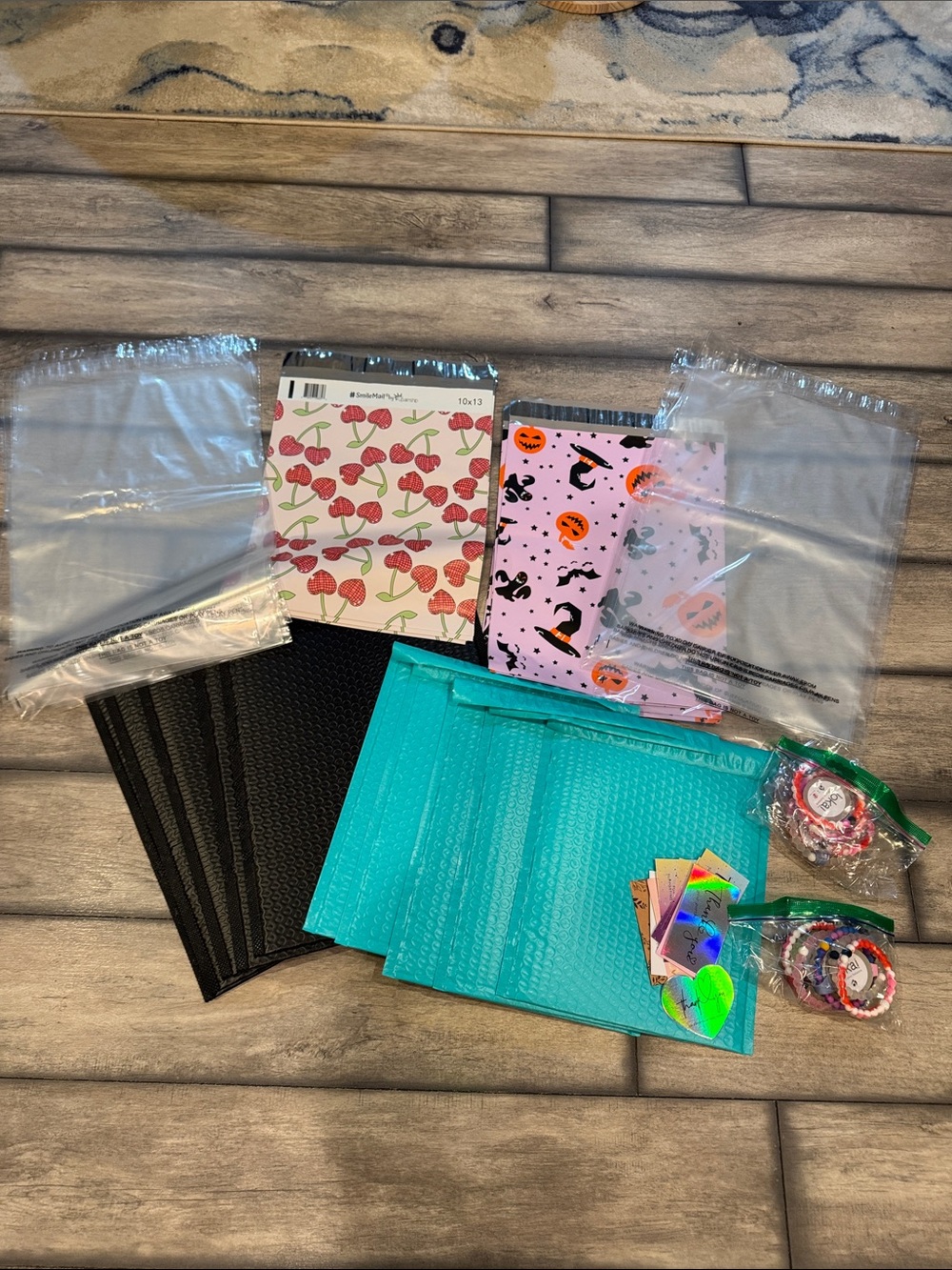 Polymailers - 5-Teal11x9, 5-13.5x10.5 Black, 10-16x11, Clear, 10-novelty 10x13